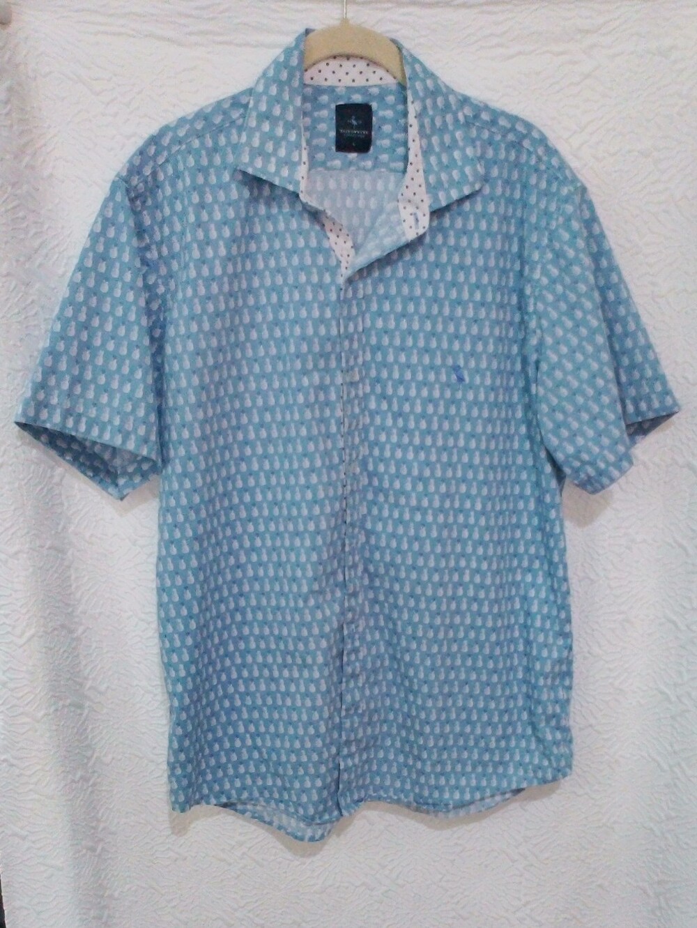 TailorByrd Men's Light Blue Pineapple Micro-Print Short Sleeve Button-Down Shirt